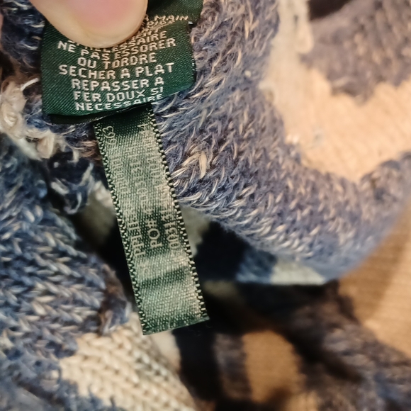 Lauren Ralph Lauren LRL Linen Cotton Blend Cardigan Belted Blue Striped Sweater - Picture 12 of 13